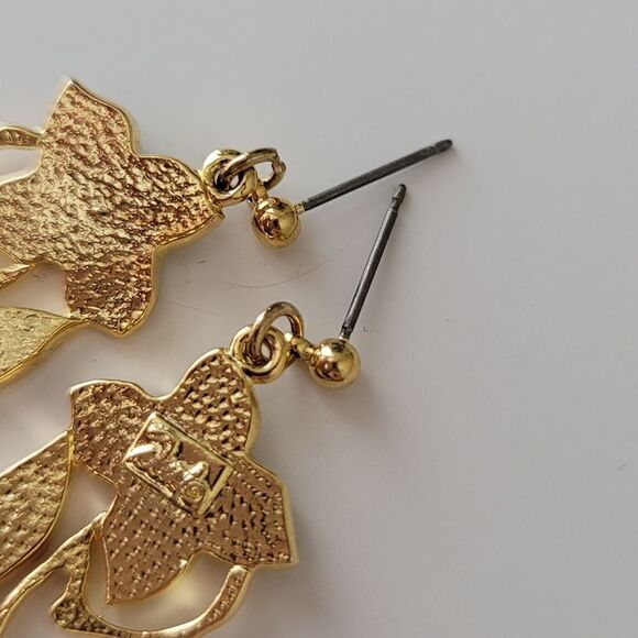 𝅺Vintage Earrings Abalone Seashell Gold Tone Floral Earrings Signed #0045 - Picture 9 of 11